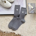 Gray ribbed crew socks with white heart embroidery detail on minimalist knit fabric - Light Gray
