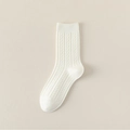 Women's warm cable knit crew socks in cream white with premium ribbed texture details - 1 Pair / White