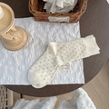 Calze di lana color crema con pois neri e polsini a coste in stile giapponese - Taglia unica / Bianco Latte (1 Paio)