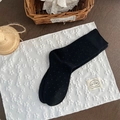 Calze spesse in lana nera a pois bianchi con polsini a costine per donna - Taglia unica / Nero