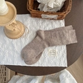 Calze in lana marrone con pois neri e polsini a costine per donna - Taglia unica / Cachi 1 Paio