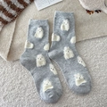 Light gray knit crew socks featuring white flocked 3D bunny patterns for winter - Light Gray