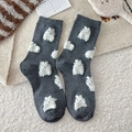 Cute dark gray mid-calf socks with soft white 3D flocked bunny patterns - Dark Gray