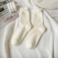 Cozy cream winter socks with pink bow embroidery in soft thermal coral fleece - Pink Bow (1 Pair)