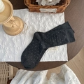 Deep gray wool blend mid-calf socks with white polka dots and ribbed cuffs for winter - One Size / Dark Gray