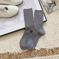 Thick grey cashmere-like crew socks with ribbed knit pattern for winter warmth - Light Gray