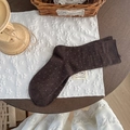 Deep brown wool blend crew socks with white polka dots in a cozy retro aesthetic style - One Size / Coffee