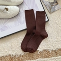 Thick warm dark brown ribbed cashmere-like mid-calf socks for women in minimalist style - Brown