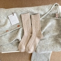 Oatmeal speckled ribbed knit socks for women in Japanese vintage wool blend style - Beige