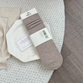 Brown wool crew socks in minimalist knit style with brand packaging on ceramic tray - One Size / Khaki (1 Pair)