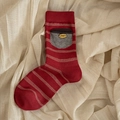 Calze a righe rosso scuro con tasca grigia ed emblema metallico dorato 'min' - Rosso (1 Paio)