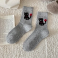 Thick grey knitted wool socks with cute black cat pattern for cozy winter comfort - Light Gray