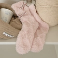 Calze in pile corallo rosa da donna con doppi fiocchi carini e morbida trama pelosa - Taglia unica / Rosa