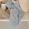 Dolci calzini in pile corallo azzurro con fiocchi doppi per calore e comfort invernali - Taglia unica / Blu