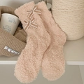 Rosa Korallenvlies-Socken für Damen mit braunen Schleifen und warmer Plüschtextur - Einheitsgröße / Orange