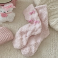 Dicke rosa Korallenfleece-Wintersocken mit süßen karierten Schleifen für Damen - Einheitsgröße / Rosa