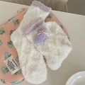 Calcetines de forro polar coral en blanco y púrpura con adorno de koala lindo - Talla única / Conejo morado