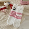 Calze calde in pile corallo con design a orso polare e strisce rosa per l'inverno - Taglia unica / Righe Rosa