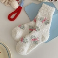 Weiße Korallenfleece-Socken mit buntem Schmetterlingsmuster und dickem Plüsch - Einheitsgröße / Schmetterling