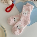 Dicke rosa Korallenfleece-Socken mit süßem Hasenmuster für warme Füße im Winter - Einheitsgröße / Kleiner Hase