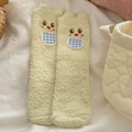 Calcetines de forro polar coral amarillo crema con orejas de conejo 3D y bordado - Talla única / Amarillo claro
