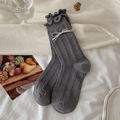 Grey knitted crew socks featuring cute polka dot bows and stylish ruffle trim edges - One Size / Grey Bow 1 Pair