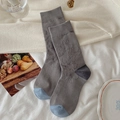 Dark gray floral patterned mid-calf socks with light blue contrast heel and toe details - One Size / Grey Large Flower Pair