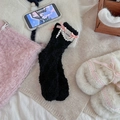 Calze spesse in pile di corallo nero con fiocco rosa e perle decorative - Taglia unica / Nero