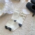 Calze a metà polpaccio color crema stile ballerina con fiocchi a pois e punte grigie - Ornamento Fiocco a Pois Color Crema