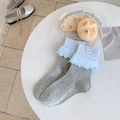 Calcetines de algodón gris claro con puño de volantes azul claro y detalle del logo - Talla única / Gris 1 Par