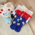 Cute clown coral fleece socks in red and blue contrast with 3D cartoon features - One Size / Dark Blue