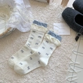 Calze color crema con fiocchi grigi e polsini a balze a doppio strato eleganti - Jacquard con Fiocco Bianco Crema