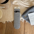 Gray mid-calf socks with cute black bow and rib knit texture in cozy style - One Size / Gray with Velvet Bow (1 Pair)