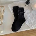 Calze nere con fiocchi di raso e ricamo di lettere per un dolce stile Lolita da ragazza - Stile Multi-Fiocchi / Fiocco Nero