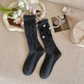 Dark grey cable knit socks with 3D handmade rose detail and sweet vintage style - One Size / Dark Gray