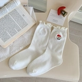White crew socks with ruffle edge and cute puppy embroidery in Japanese style - Dog with Hat (One Pair)