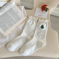White cotton crew socks featuring green Christmas tree embroidery and wavy lettuce trim edges - Christmas Tree (One Pair)
