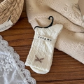 Calze bianche traforate con fiocchi marroni e motivi floreali in stile vintage - Fiocco Caffè Marrone