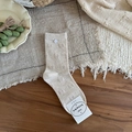 Calze in cotone beige con motivo jacquard a farfalla e morbida trama a maglia da donna - Farina d'avena