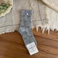 Calze di cotone grigio con motivo jacquard a farfalla grigio scuro e polsini a coste - Grigio
