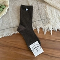 Brown mid-calf socks with knitted butterfly patterns and premium cotton texture - Brown Coffee