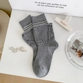 Grey color block mid-calf socks with white stripes and casual knitted texture - Horizontal Stripes / Light Gray