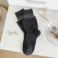 Dark gray slouch socks with white stripes in a minimalist Korean style knit design - Horizontal Stripes / Dark Gray