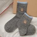 Calze grigie da donna con orsetto, pois azzurri e consistenza in cotone lavorato a maglia - Orsetto a Pois Grigio