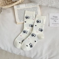 Cute white crew socks with cartoon sheep and pink heart patterns in a cozy setting - Off-white Heart Sheep