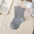 Light gray ballet-style ribbed mid-calf socks with textured 3D bow and rolled edges - One Size / Gray