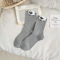 Gray crew socks for women featuring cute white flocked lamb motif in a cozy home setting - Grey 3D Plush Sheep