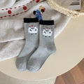 Calze di cotone grigio con motivo a pecorella e polsino nero a contrasto - Grigio Chiaro (Pecora con Cappello)