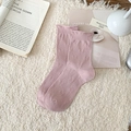 Pink ballet-style crew socks with relief butterfly jacquard and rolled edges - One Size / Pink
