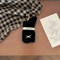 Calcetines negros estilo japonés con lazo de perlas y diseño de punto trenzado suave - Talla única / Negro